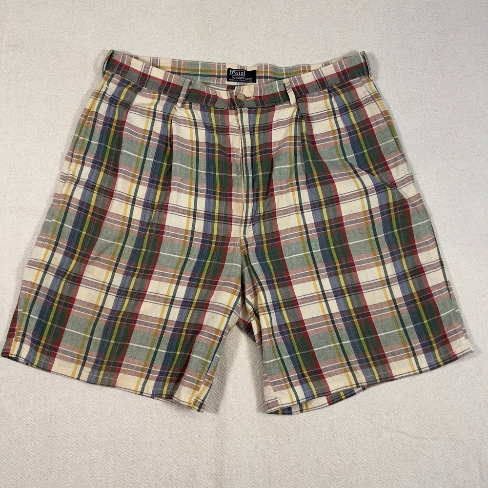 Polo by Ralph Lauren Plaidβ Pleated Shorts Men's 35 Cotton Made in USA